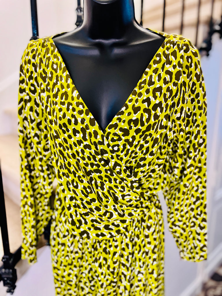 Lime green leopard print wrap dress ...